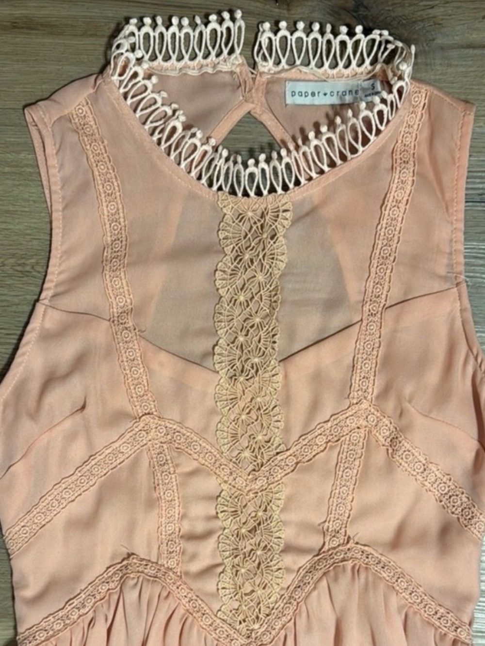Paper Crane Blush Pink Lace-Trim Boho Babydoll Sleeveless Mini Dress - Picture 5 of 6